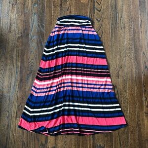 Merona Women’s XS High-Waist Black/Pink/White/Blue Striped Flowing Maxi Skirt